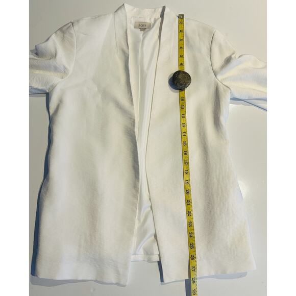 Loft Outlet Blouse Blazer Women’s Medium White Long scrunched Sleeve Open Front - Picture 6 of 10